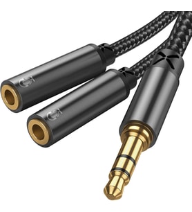 SY-A04 Headphone Male to 2-Female Y-splitter Audio Cable 0.2M - Black
