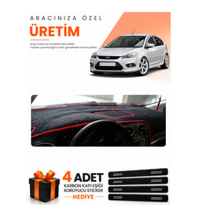 FORD FOCUS 2.5 HATCHBACK KPK (2008-2011) Uyumlu Torpido Koruma Örtüsü Oto Kılıfı - Siyah Kırmızı