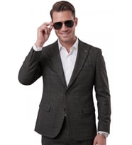 DeepSEA Füme Kare Desenli Slim Fit Erkek Takım Elbise – Çift Düğme Çift Yırtmaç 2’li Takım 2601812