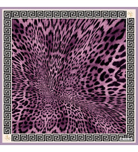 Leopar Desen Black Seri Twill Eşarp Eşarp Askısı ile Birlikte 90x90 cm Fuşya Siy