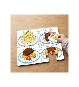 Ana Yemek Çeşitleri Tasarımlı 24 Parça Ahşap Çocuk Puzzle MPK0433