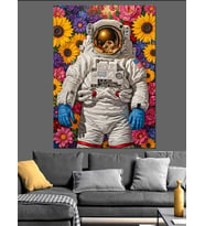 Çiçek Tarlasında Astronot Resmi Dekoratif Kanvas - Mdf Ahşap Tablo