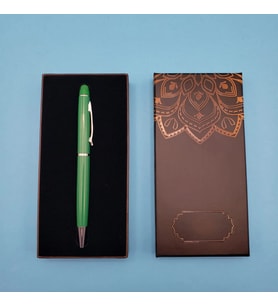 Mandala Desenli Kutulu Yeşil Touchpen Tükenmez Kalem