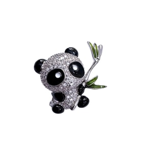 Panda Figürlü Broş Zirkon Taşlı Gümüş Renk