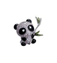 Panda Figürlü Broş Zirkon Taşlı Gümüş Renk
