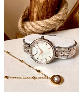 Ferrucci Silver&Rose Çelik Taşlı Kadın Kol Saat+Çelik Kolye Hediye (Çok Renkli)