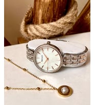 Ferrucci Silver&Rose Çelik Taşlı Kadın Kol Saat+Çelik Kolye Hediye (Çok Renkli)