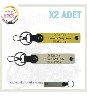 Yol Arkadaşlarına Özel İsim Plaka, 0 Rh (+) Kan Grubu Yazılı Kişisel x2 Anahtarlık, Sarı-S Kahve-Gr (Çok Renkli)