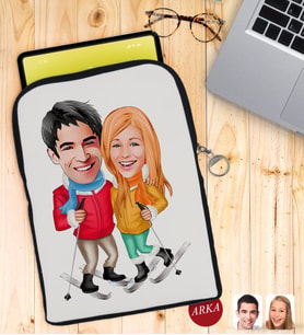 BK Gift Kişiye Özel Sevgililer Karikatürlü Taşınabilir Koruyucu Tablet Kılıfı & Organizer Çanta - Siyah-107