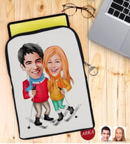 BK Gift Kişiye Özel Sevgililer Karikatürlü Taşınabilir Koruyucu Tablet Kılıfı & Organizer Çanta - Siyah-107