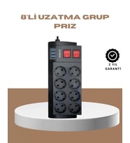 Güçlü Termal Korumalı 8 Priz + 3 Usb Çoklu Uzatma Kablosu 2m