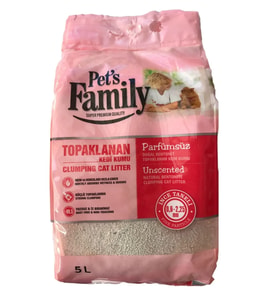 Pets Family Hızlı Topaklanan Doğal Bentonit Parfümsüz Ince Taneli Premium Kedi Kumu 5 L