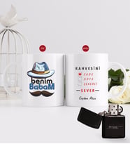 BK Gift Kişiye Özel Benim Babam Tasarımlı Kupa Bardak ve Benzinli Çakmak Seti-1 (Model 1)