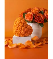 Mumelia Candles Gül Desenli Kalp - Doğal Soya Dekoratif Mum - Turuncu