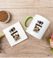 Kişye Özel Polaroid Tasarım Fotoğraflı Yeşil Kupa ve Bardak Altlığı