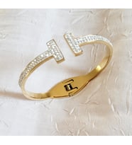 Zirkon Taşlı Gold Cartier Model Çelik Bileklik
