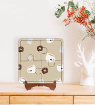 BK Gift Donut ve Kahve Tasarımlı Ahşap Standlı Puzzle Çerçeve-1