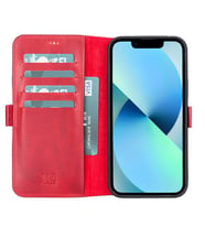 Apple iPhone 13 Pro Max Uyumlu Deri Cüzdanlı Kılıf Nar Çiçeği