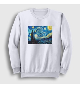 Presmono Unisex Beyaz Starry Night Art Painter Vincent Van Gogh Sweatshirt 303201tt