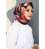Afvente Soyut Desen Turuncu Pamuk Eşarp (Çok Renkli)