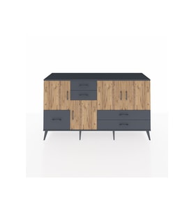 Kronos Konsol 4 Raflı 5 Çekmeceli 4 Kapaklı 176x59x99 Antrasit-Çam/Antrasit