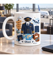 Pilot Temalı Tasarım Kupa Bardak 2D Baskılı