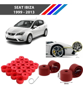 Otozet - Seat İbiza Bijon Civata Kapağı Kırmızı Renk 20 Adetli Set 17mm 1K06011739B9