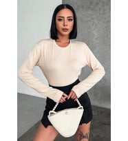 Rahat Şık Uzun Kollu Bisiklet Yaka Likralı Viskon Penye Body Bej ( Lisinya )