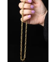 Kalın Zincir Yuvarlak Oval Model 925 Ayar Gümüş Kolye (Gold)