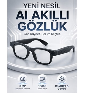Akıllı Gözlük 8 MP Kameralı 1080P Video Kayıt WiFi Bağlantılı Çift Mikrofonlu Gürültü Engelleme Özellikli