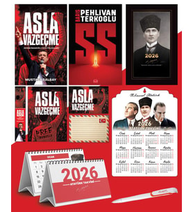 Asla Vazgeçme - Ayraç - Kartpostal - Poster - SS -  2026 Ajanda Kalpaklı - Ata Ahşap Duvar Takvimi - Masa Takvimi