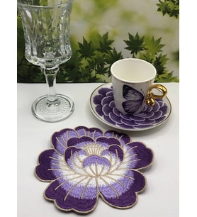 2 Adet Mor Gül Nakışlı Sunum ve Kokteyl Peçetesi 14x13cm
