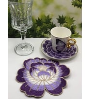 2 Adet Mor Gül Nakışlı Sunum ve Kokteyl Peçetesi 14x13cm