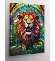 Kanvas Tablo Vitray Şeklinde Aslan