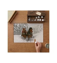 Karda Yürüyen Kahverengi Atlar Tasarımı 240 parça Ahşap Puzzle Ahşap Kutuda MP04241