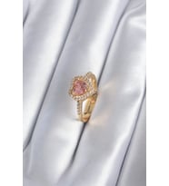 Pirinç Gold Renk Pembe Zirkon Taş Kalp Charm Model Kadın Yüzük TJ-BYK2860
