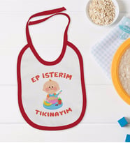 BK Kids Ep İsterim Tasarımlı Kırmızı Bebek Mama Önlüğü-5