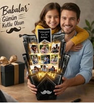 Babalar Günü Fotoğraflı Anı Buketi Hediyesi – Led Işıklı Bıyık Temalı Kişiye Özel Fotoğraf Çiçek Buketi Babaya Hediye