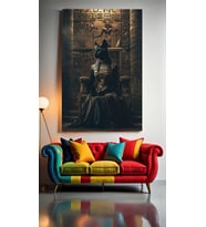 TAHTTA OTURAN MISIR KEDİSİ Ev Duvar Salon Güzellik Salonu Ofis Dükkan Dekarasyon Kanvas Tablo (Çok Renkli)