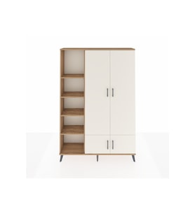 Arges Dolap 6 Raflı 4 Kapaklı Tek Askılı 132x30x195 Çam-Aytaşı/Çam