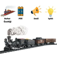 Işık Efektli ve Sesli 30 Parça Pilli Klasik Buharlı Tren Seti 135cm Oyuncak Buhar Çıkartan Kara Tren