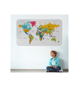 Türkçe Eğitici Ülke Ve Başkent Detaylı Atlası Dünya Haritası Duvar Sticker-3851-60x105