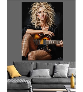 Gitar Çalan Sarı Saçlı Kadın Dekoratif Kanvas - Mdf Ahşap Tablo