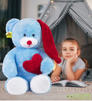 Bubblebear Kalp Tutan Şapkalı Tatlı Rüyalar Ayıcık 80 cm (Mavi)