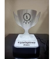 Kişiye Özel Hediyelik Isimli Ödül Kupası Dekoratif Led Lamba - Adaptörlü (Beyaz)