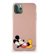 Apple iPhone 11 Pro Max Soft Premier Kapak Mickey Mouse-F Tasarımlı Silikon Kılıf - Pudra (Şeffaf)