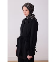 Etnik Desen Saf İpek Twill Eşarp  4308 (Siyah)