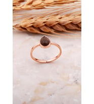 Smoky Taşlı Damla Rose Gümüş Yüzük 3664