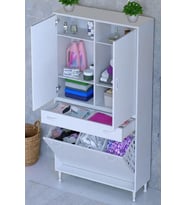 Eliusta Wall Beyaz Banyo Dolabı 100 cm  Üç Göz Bölmeli Sepet 100x171x32,5 cm 4 Raflı Mutfak/Banyo Dolabı