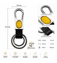 Premium Taşlı Karabina Kancalı Deri Anahtarlık - Sarı Reflektörlü & Çift Halkalı